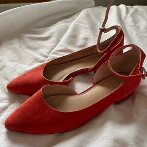 Red Suede Flats with Ankle Straps